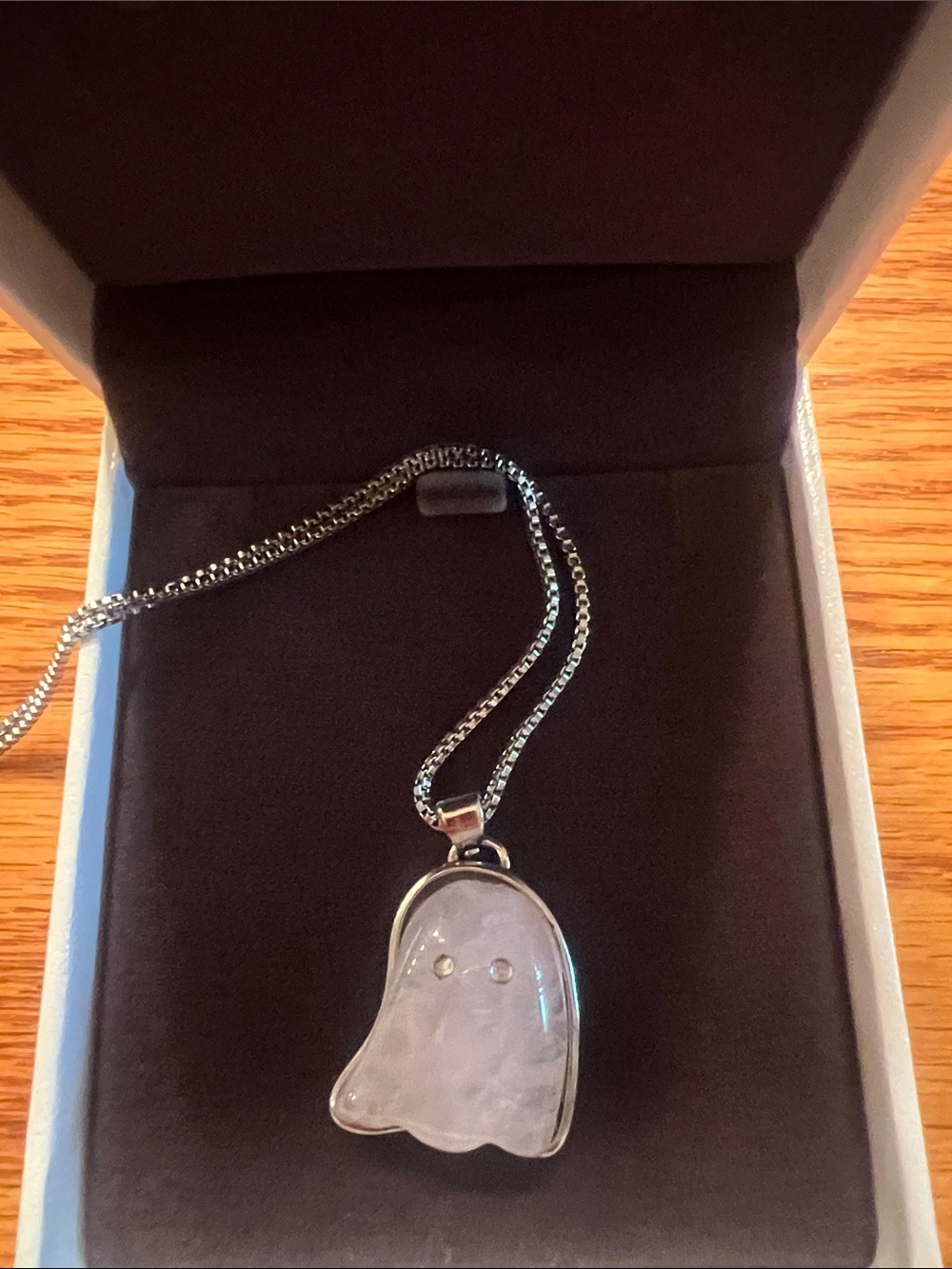 Stainless steel  Ghost Pendant Necklace in Pale Pink